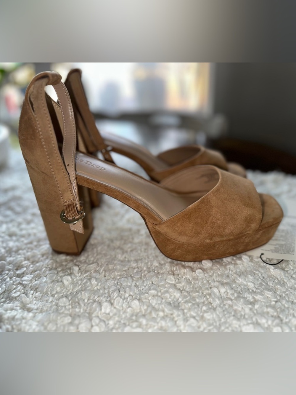 Suede Platform Block Heel Sandals - Tan 9.5